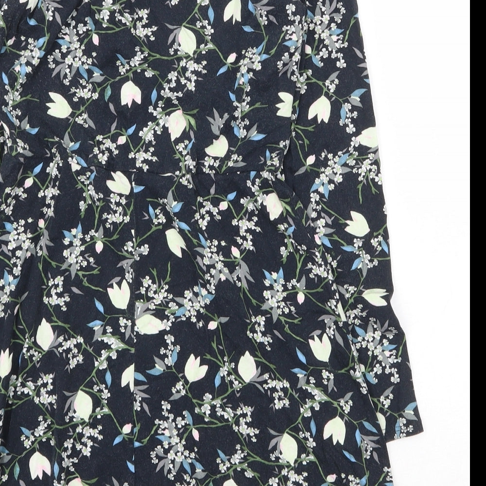 Topshop Womens Blue Floral Viscose A-Line Size 8 Round Neck Pullover