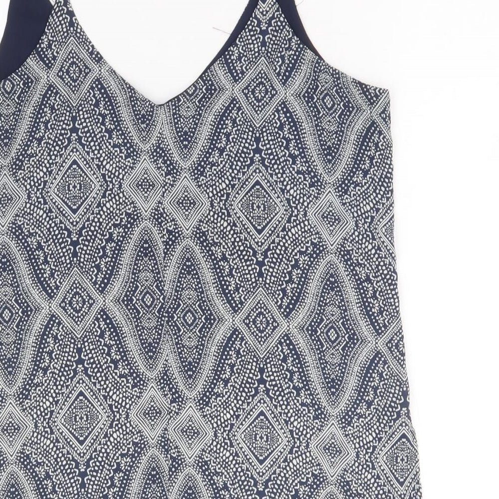 H&M Womens Blue Geometric Polyester Camisole Tank Size 14 V-Neck