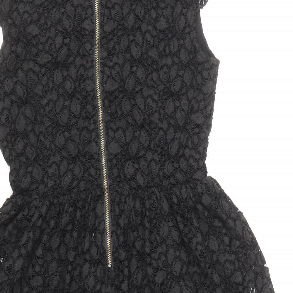 Talula Womens Black Polyester Mini Size 6 Boat Neck Zip