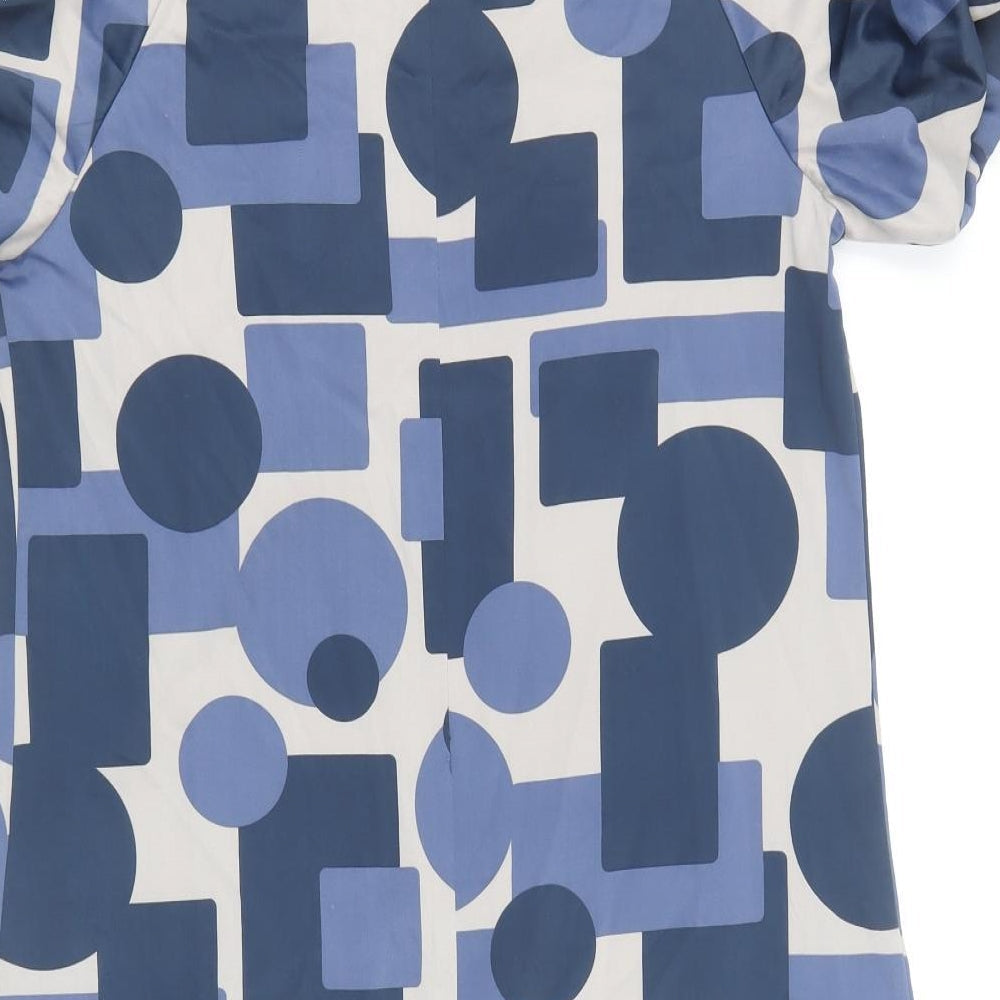 AMARANTO Womens Blue Geometric Polyester Shift Size 12 V-Neck Pullover