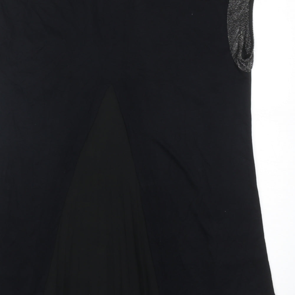 Oasis Womens Black Floral Polyester Basic Blouse Size M Round Neck
