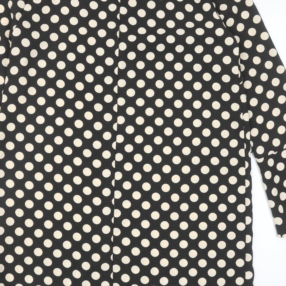H&M Womens Black Polka Dot Polyester A-Line Size 10 Round Neck Zip