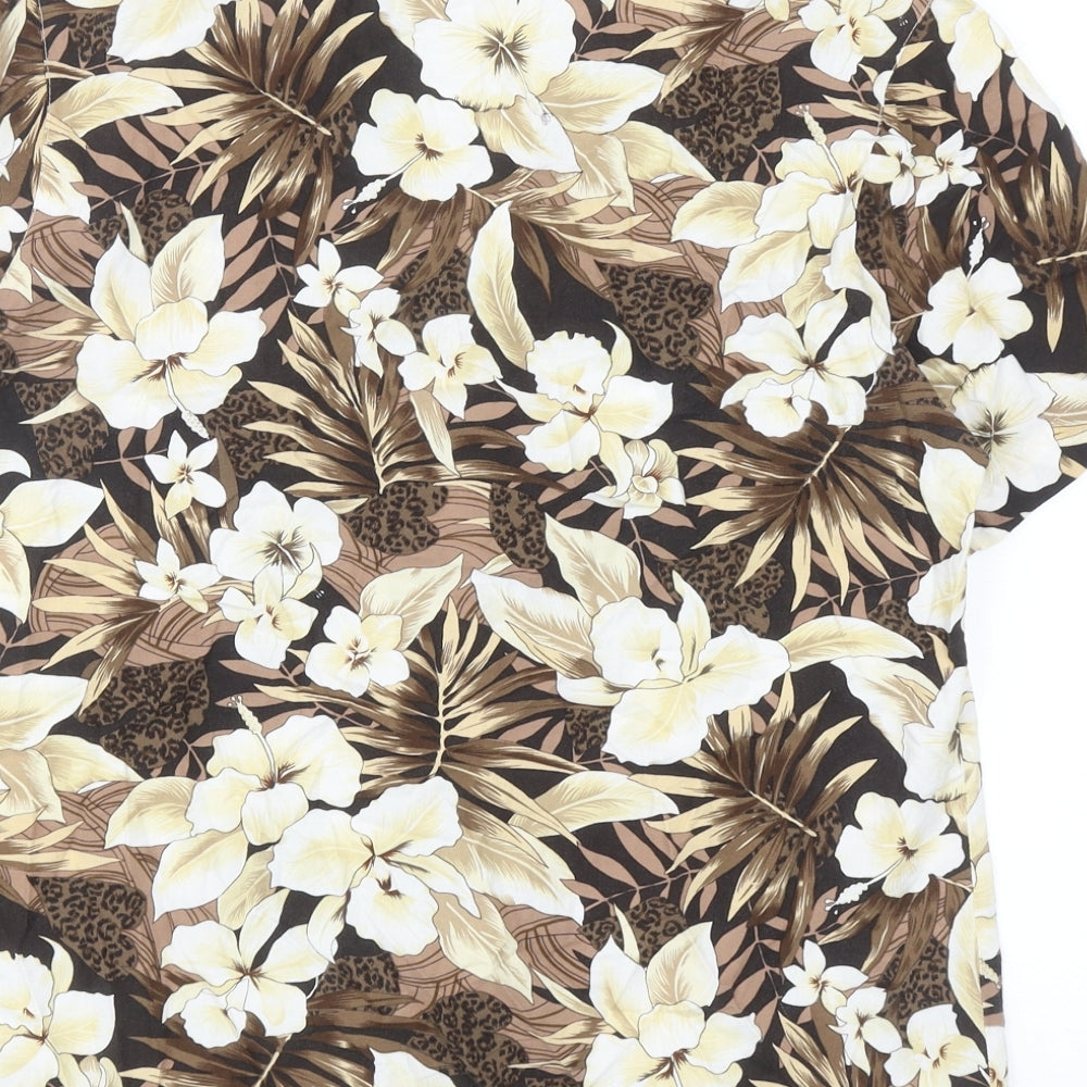 Cathy Essentials Womens Brown Floral Cotton Basic Button-Up Size S Collared