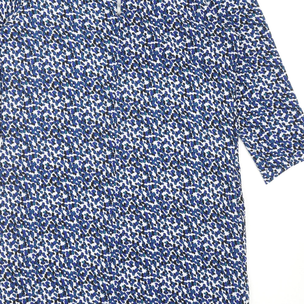 H&M Womens Blue Geometric Polyester Shift Size 12 Boat Neck Button