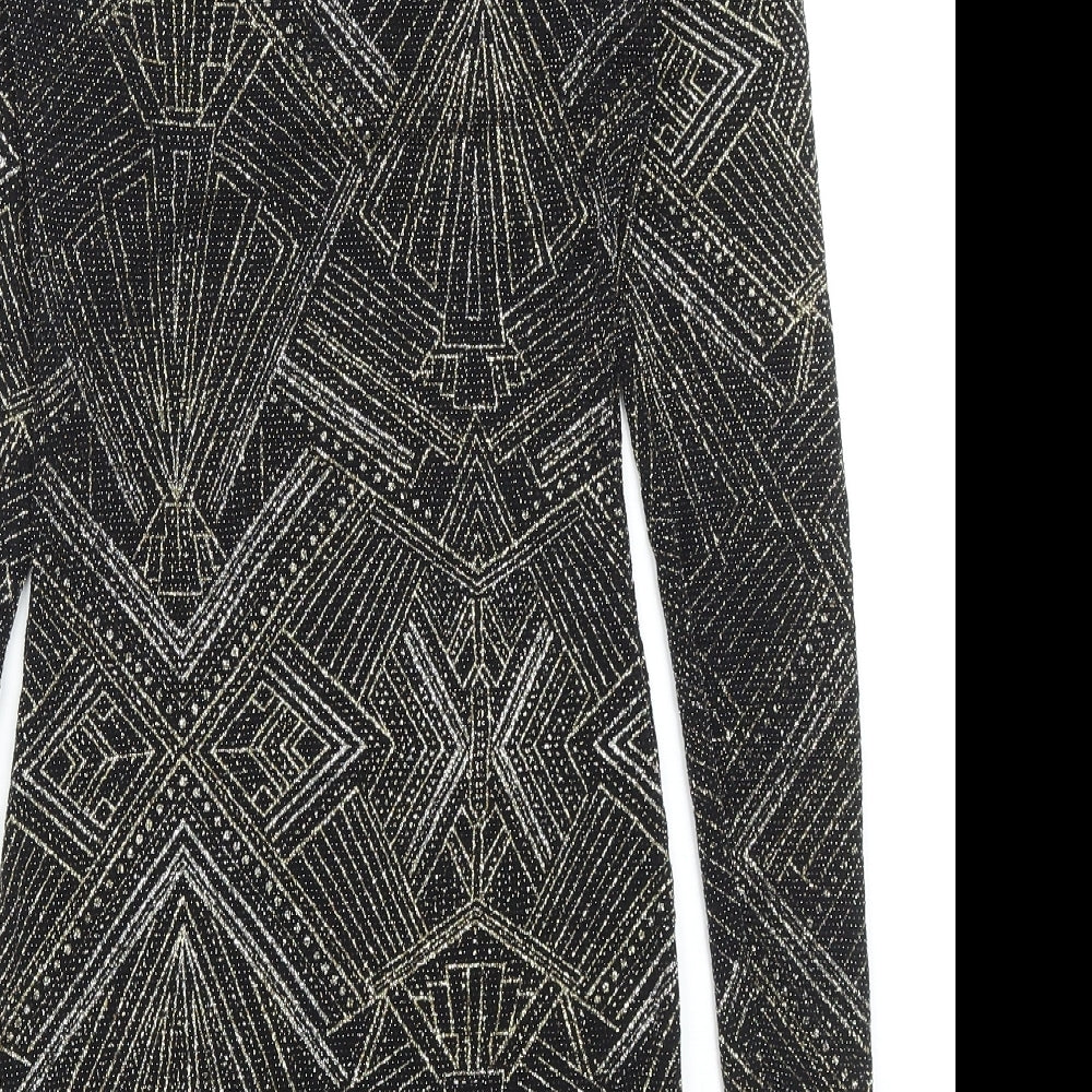 Divided by H&M Womens Black Geometric Polyamide Bodycon Size 8 V-Neck Pullover