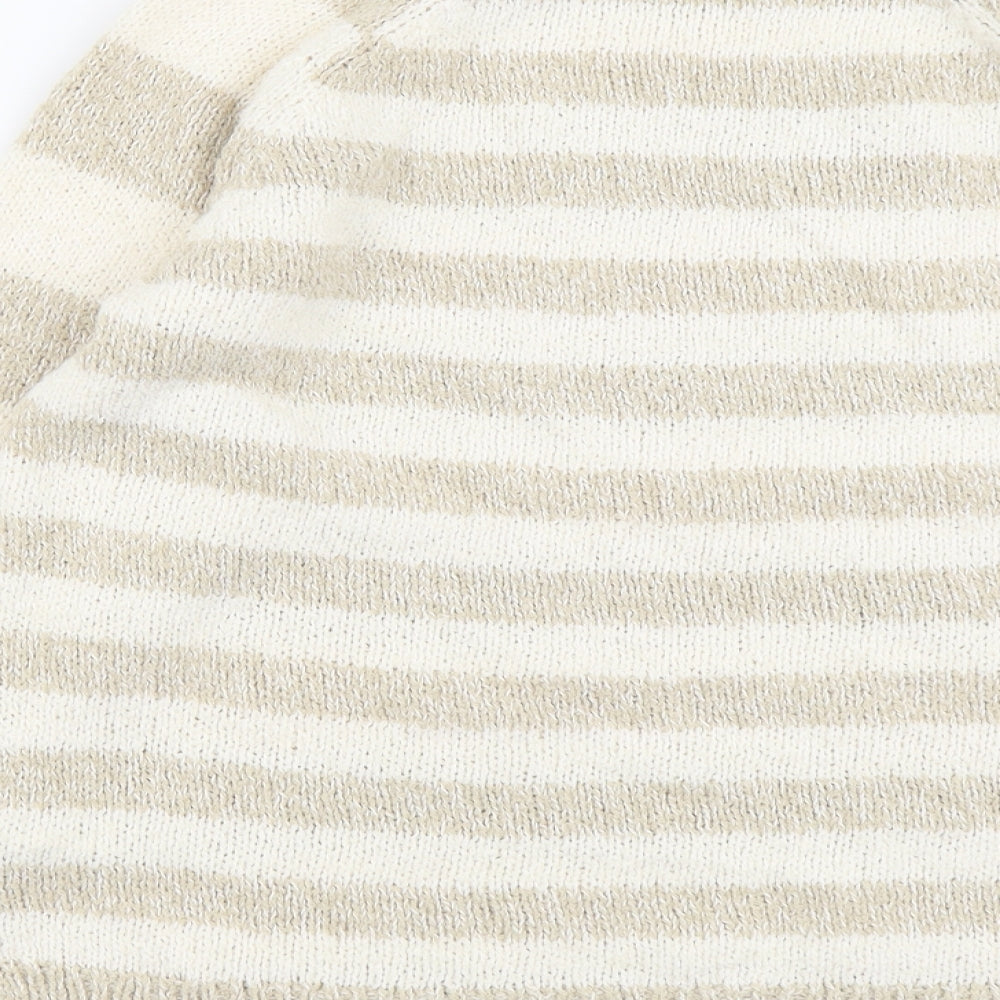 Marks & Spencer Womens Beige Round Neck Striped Polyester Pullover Jumper Size 14