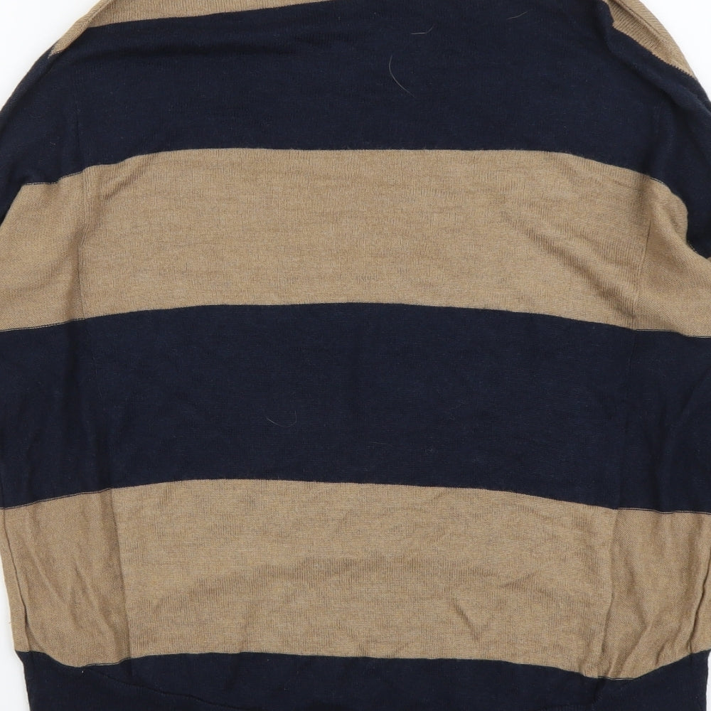 Marks & Spencer Womens Beige Boat Neck Striped Viscose Pullover Jumper Size S