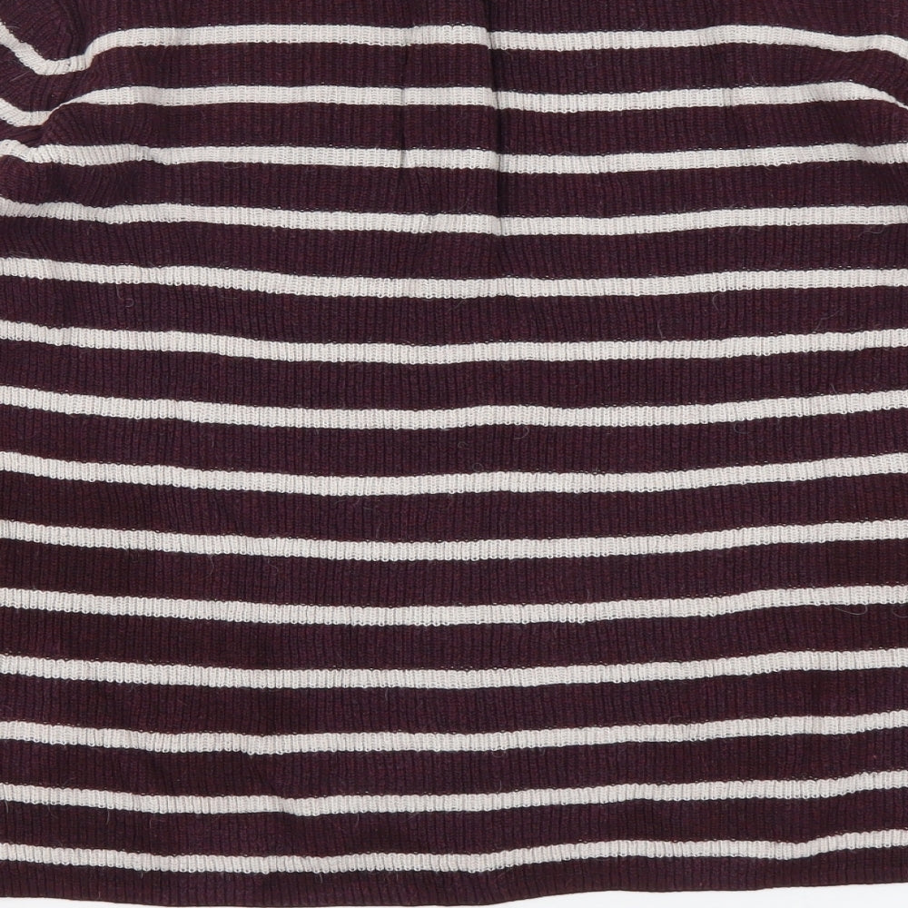 H&M Womens Purple Square Neck Striped Cotton Pullover Jumper Size M