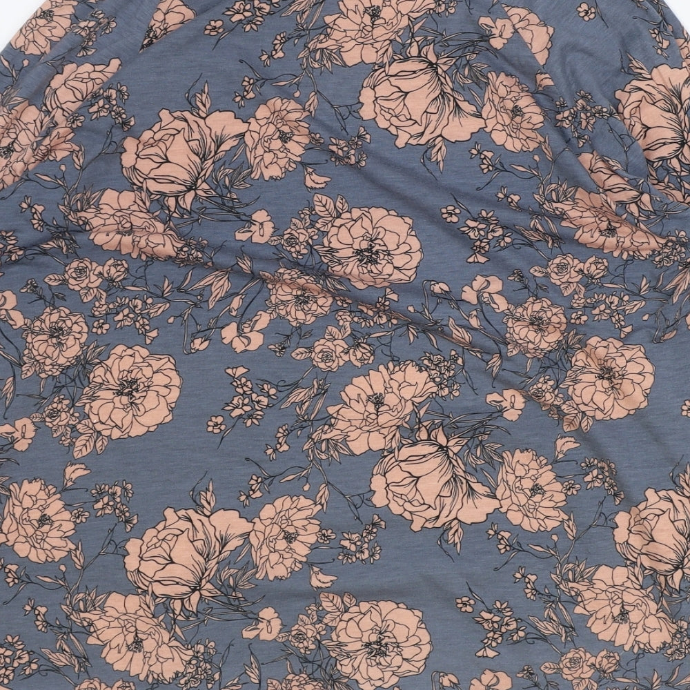 Auburn Womens Blue Floral Polyester Basic Blouse Size L Boat Neck