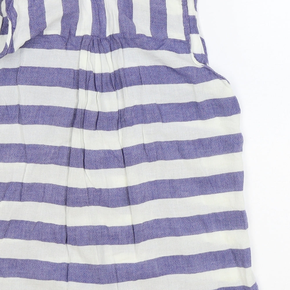 Zara Womens Blue Striped 100% Cotton Basic Button-Up Size XS Collared