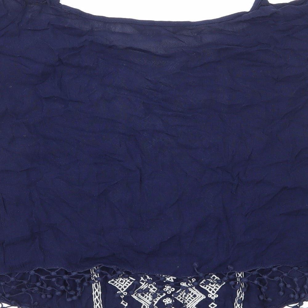 New Look Womens Blue Geometric Viscose Basic Blouse Size 8 Off the Shoulder