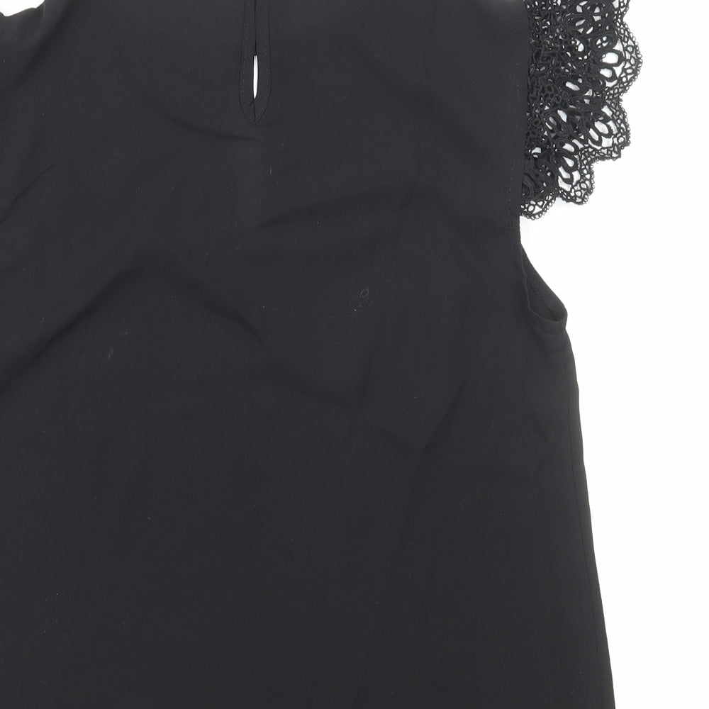 Preworn Womens Black Polyester Basic T-Shirt Size S Round Neck