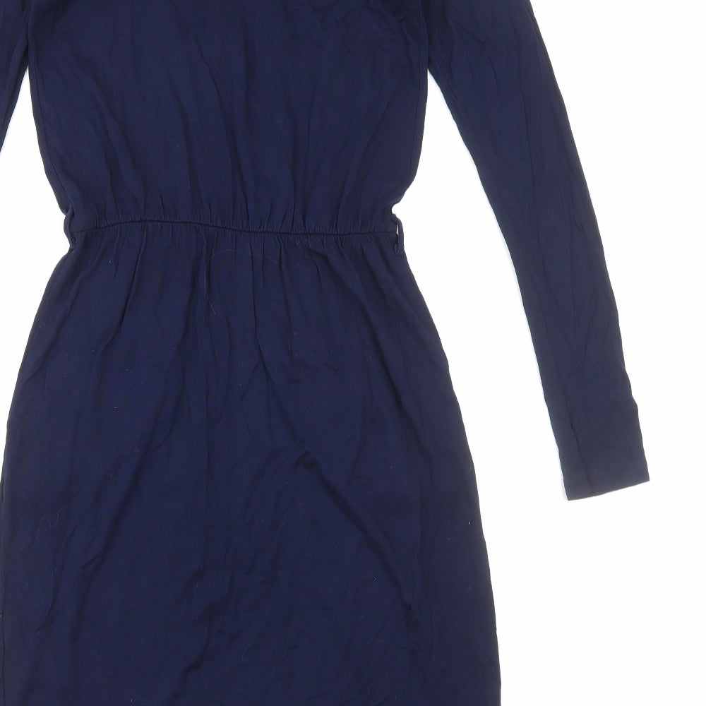 Warehouse Womens Blue Polyester Fit & Flare Size 10 Round Neck Pullover