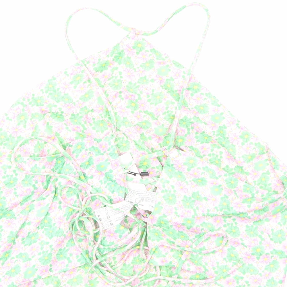 Zara Womens Green Floral Polyester Cropped Tank Size L Halter