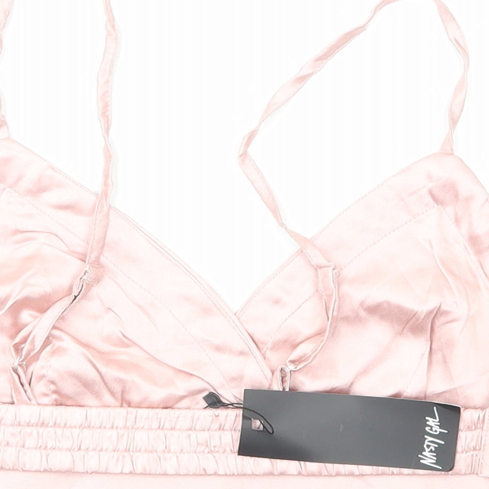 Nasty Gal Womens Pink Polyester Cropped Tank Size 8 V-Neck