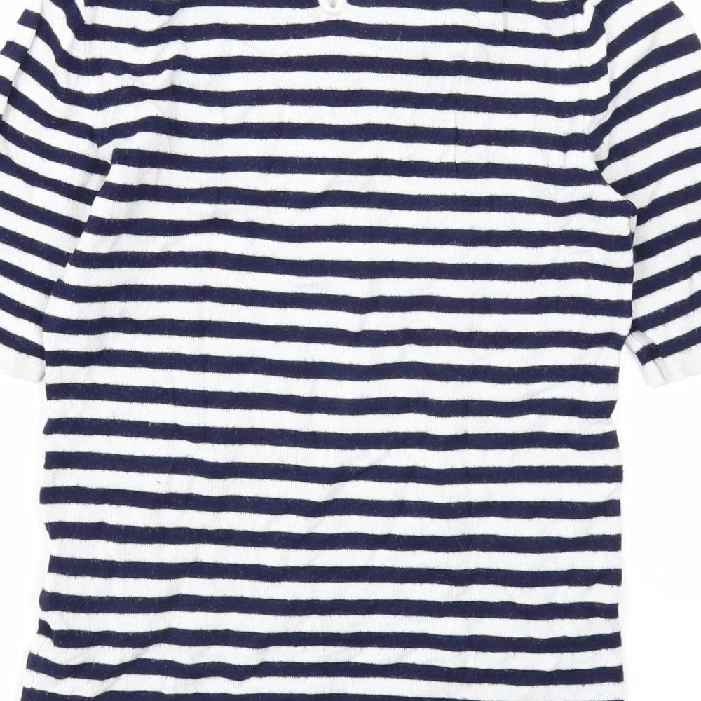 Zara Womens White Scoop Neck Striped Viscose Pullover Jumper Size S