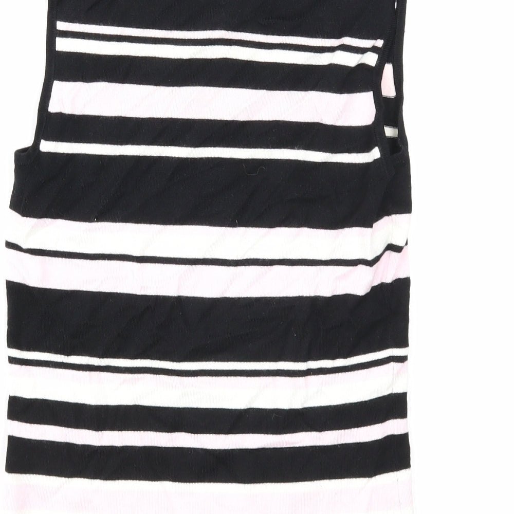 NEXT Womens Black Striped Viscose Basic Blouse Size 8 Scoop Neck
