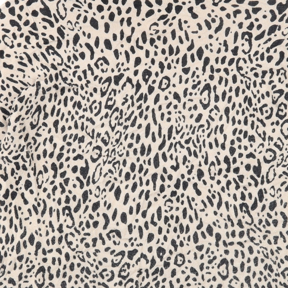 Marks & Spencer Womens Beige Round Neck Animal Print Viscose Pullover Jumper Size 16 - Leopard Pattern