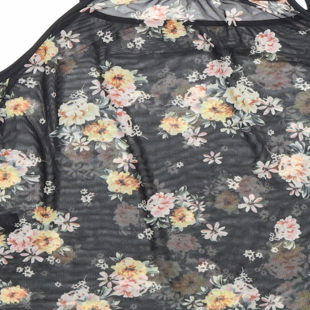 New Look Womens Black Floral Polyester Basic Blouse Size 10 Square Neck - Cold Shoulder
