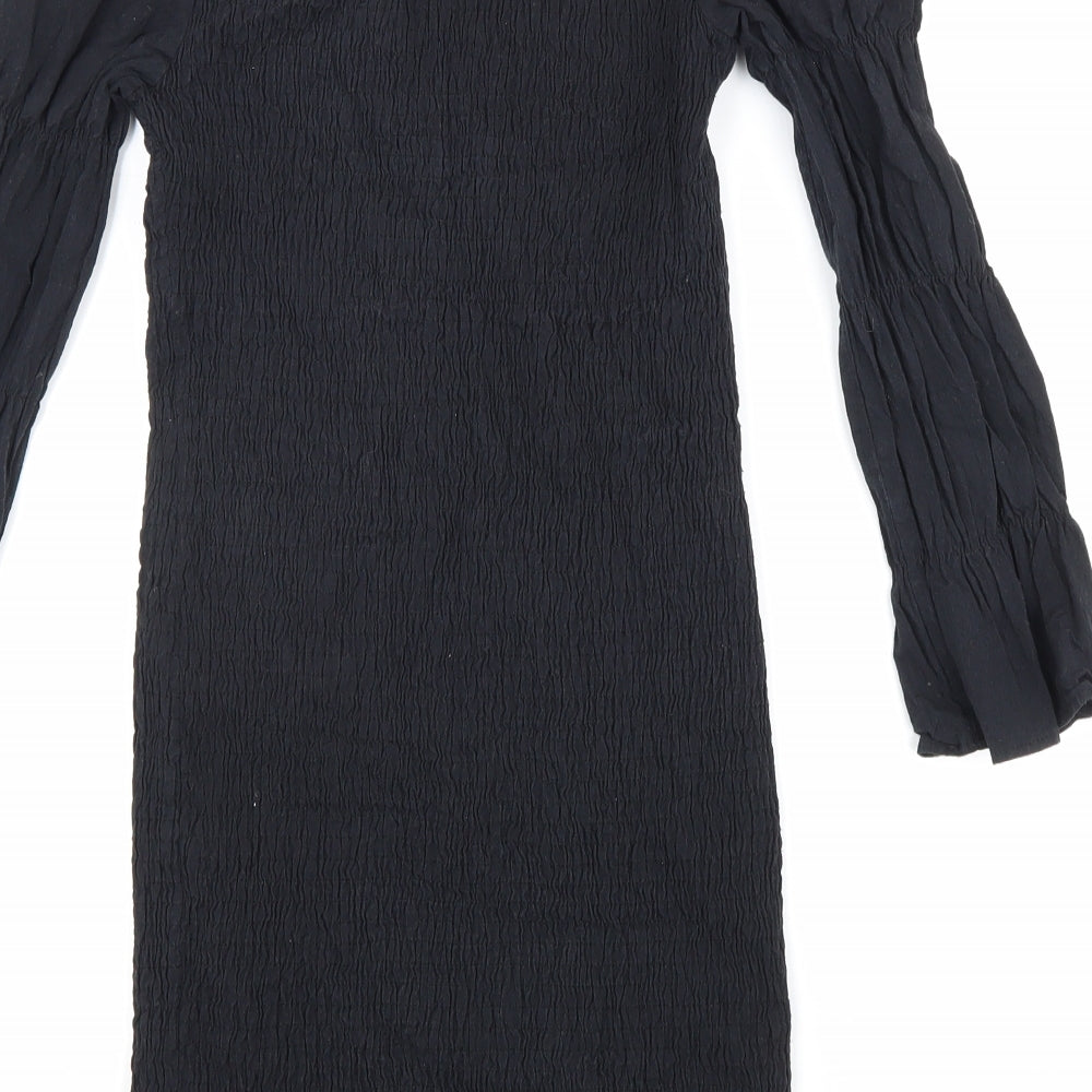 Bershka Womens Black Cotton Bodycon Size M Square Neck Pullover