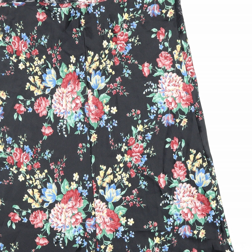 Topics Womens Black Floral Polyester Basic Blouse Size L V-Neck - Lace trim
