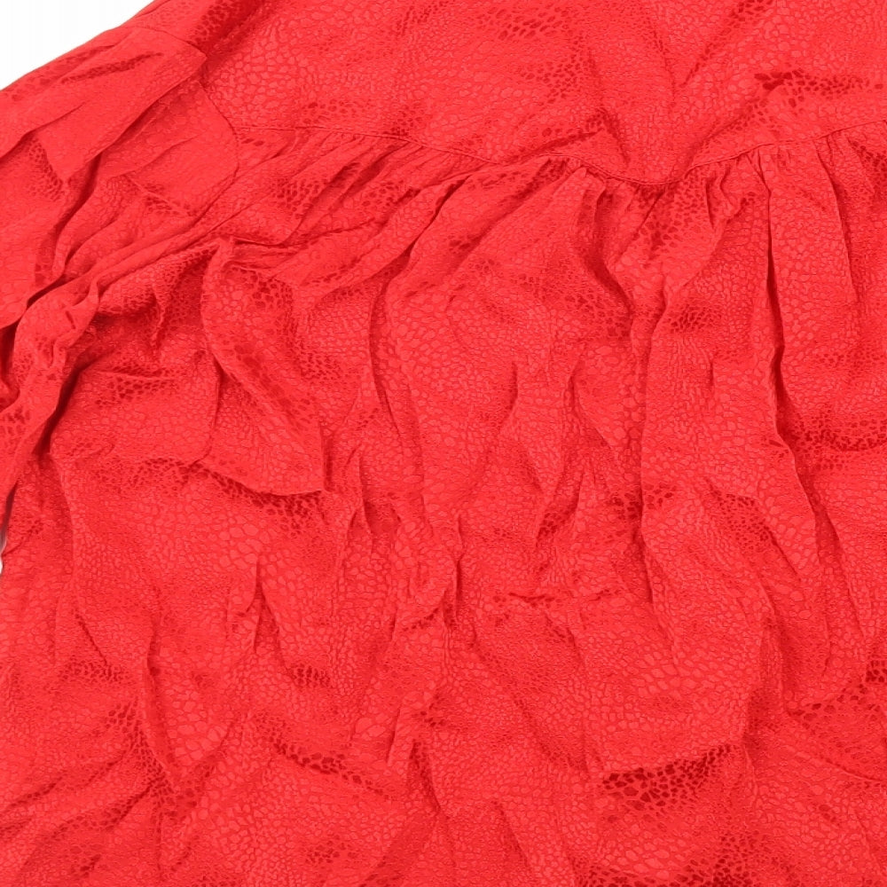 Topshop Womens Red Viscose Basic Button-Up Size 8 Collared