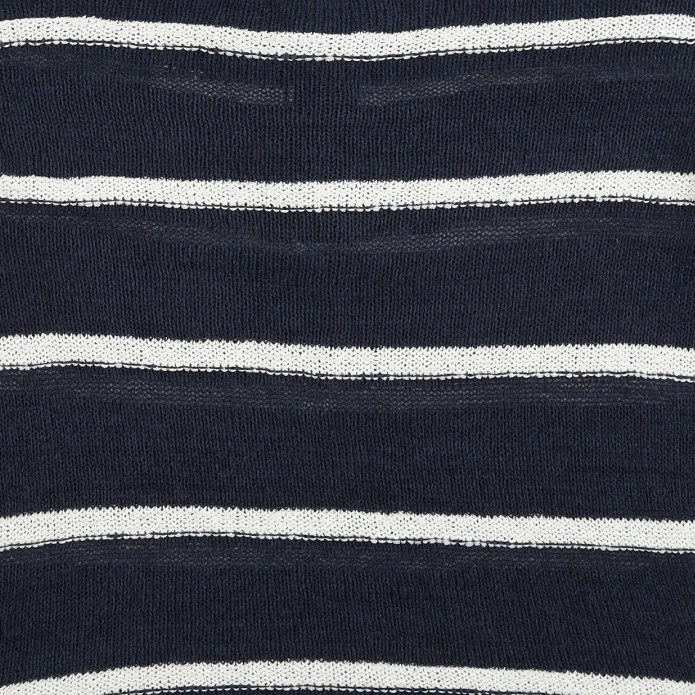 Papaya Womens Blue Round Neck Striped Acrylic Henley Jumper Size L