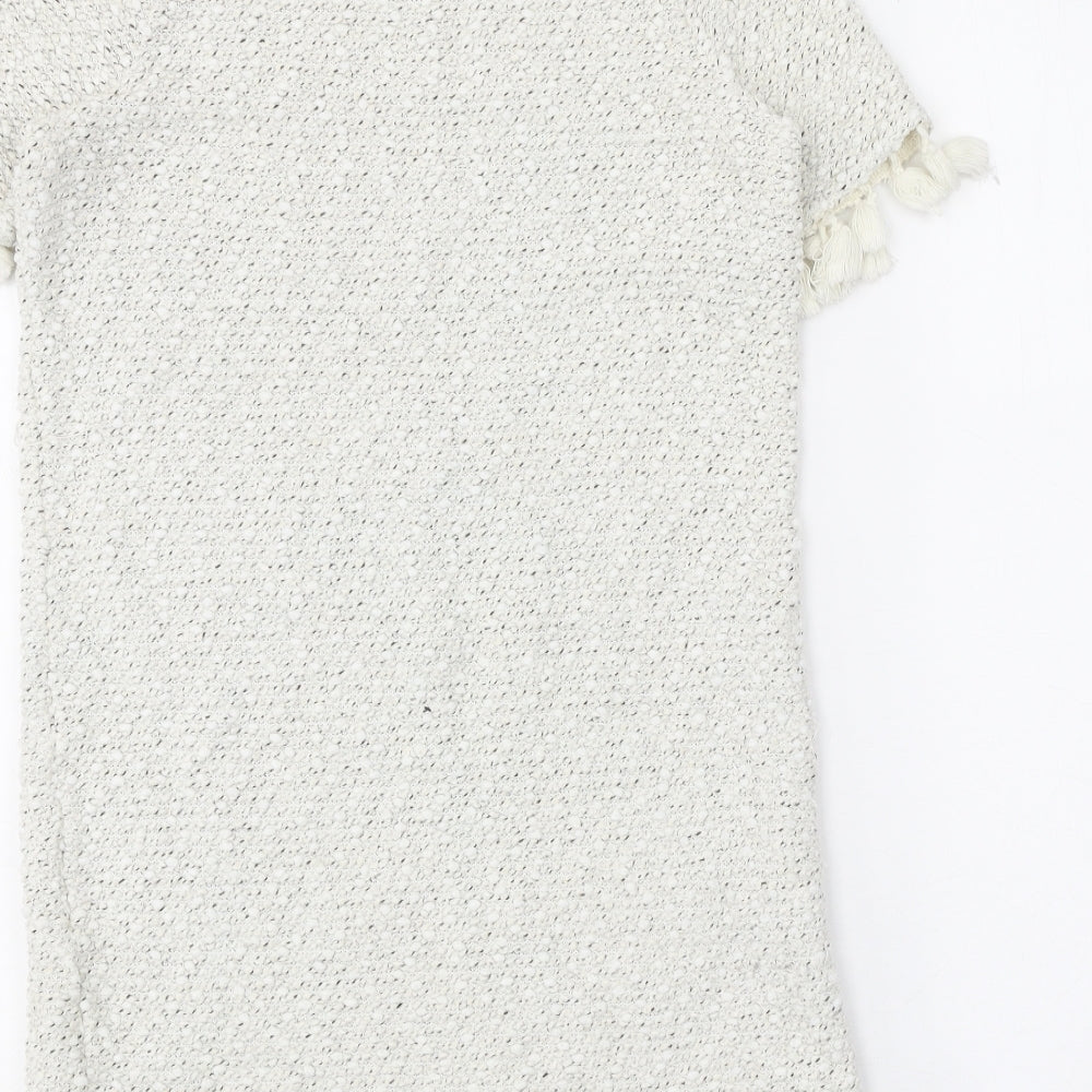 River Island Womens White Geometric Acrylic A-Line Size 6 Round Neck Pullover