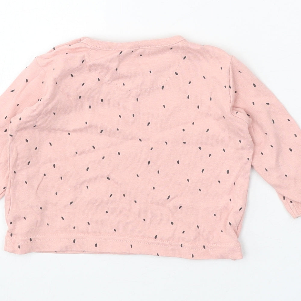 Marks & Spencer Girls Pink Geometric 100% Cotton Basic T-Shirt Size 3-6 Months Round Neck Button