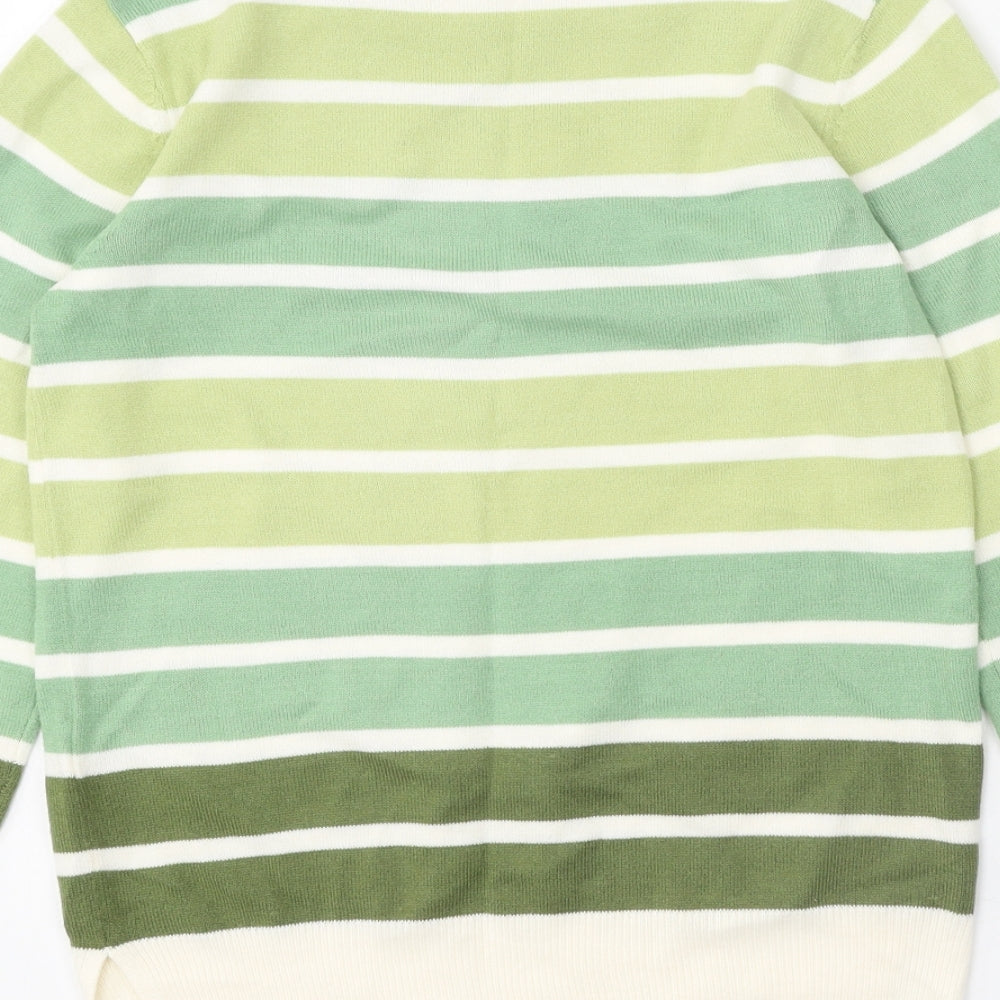 Marks & Spencer Womens Green Scoop Neck Striped Acrylic Pullover Jumper Size 6