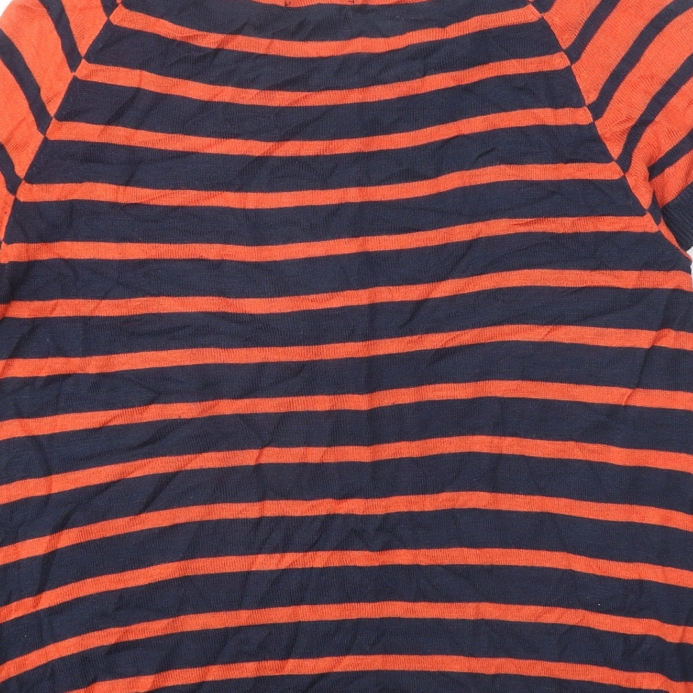 H&M Womens Orange Scoop Neck Striped Viscose Pullover Jumper Size S