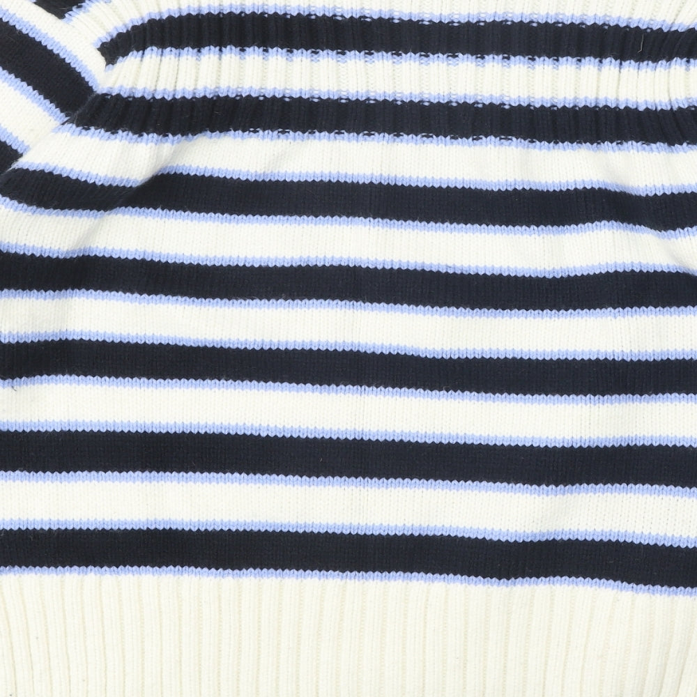 Marks & Spencer Womens White Round Neck Striped Acrylic Pullover Jumper Size L