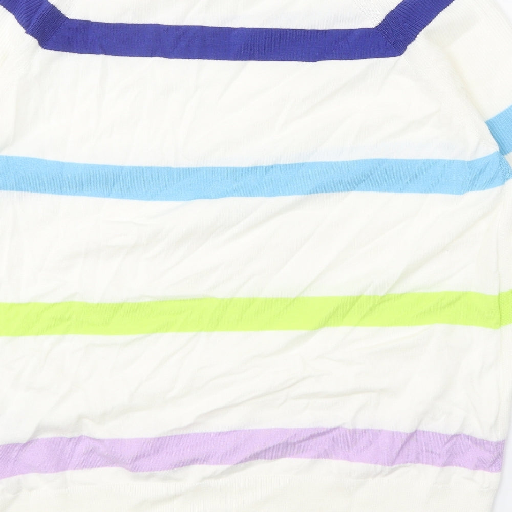 Marks & Spencer Womens White Round Neck Striped Cotton Pullover Jumper Size M