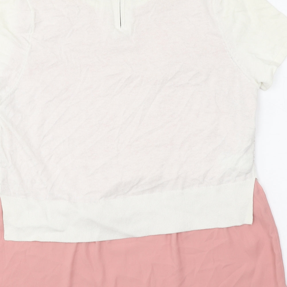 NEXT Womens White Collared Geometric Cotton Pullover Jumper Size 14