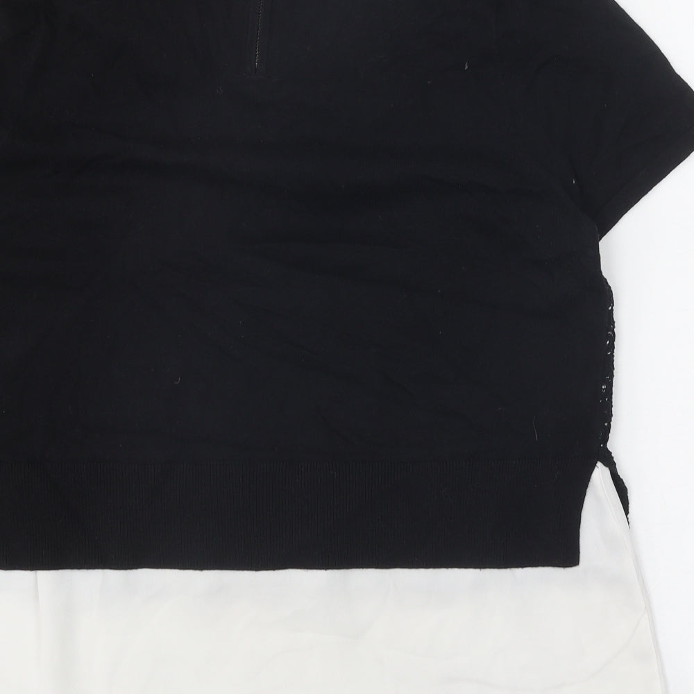 NEXT Womens Black Scoop Neck Geometric Cotton Pullover Jumper Size 14