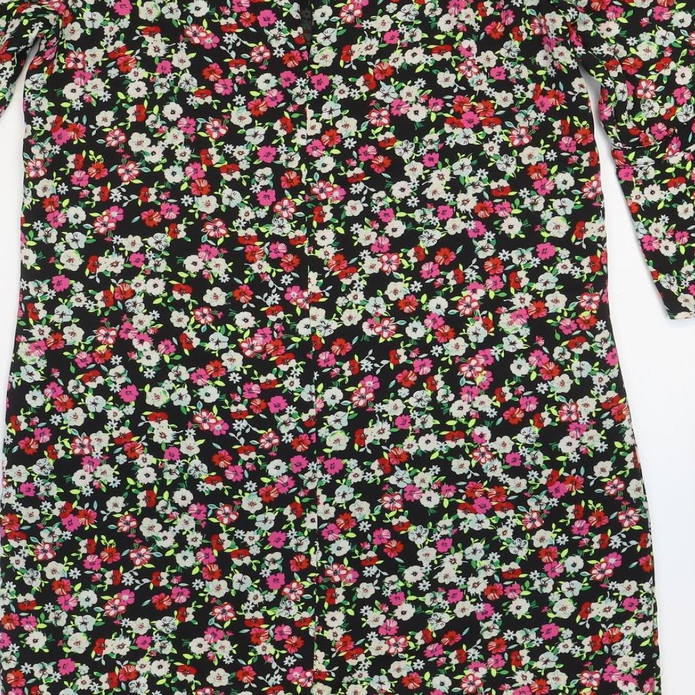 H&M Womens Multicoloured Floral Polyester A-Line Size 6 Round Neck Button