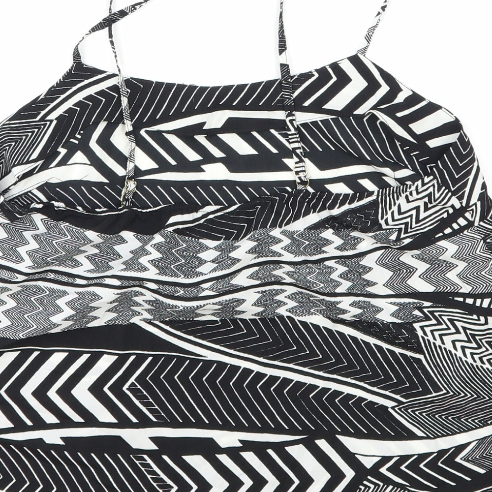 River Island Womens Black Geometric Polyester Basic Tank Size 10 Round Neck