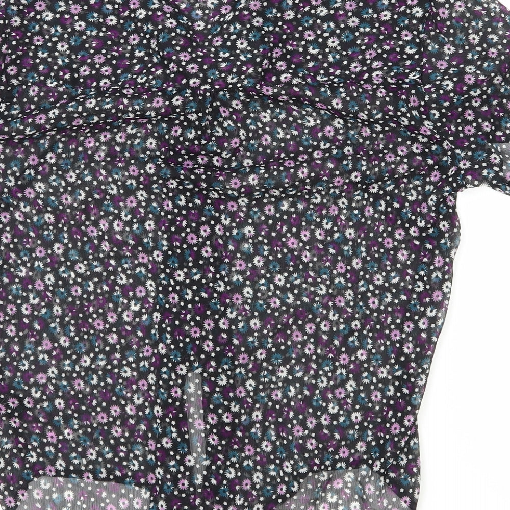 Debenhams Womens Black Floral Polyester Basic Button-Up Size 12 Collared - Knot Front