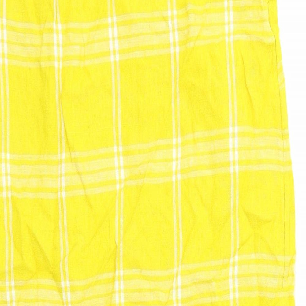 Marks & Spencer Womens Yellow Check Viscose Tank Dress Size 6 Scoop Neck Pullover