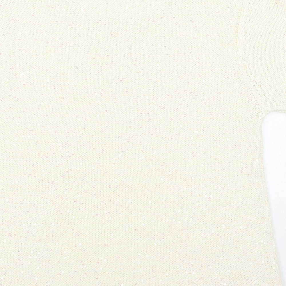 M&Co Womens White Scoop Neck Acrylic Pullover Jumper Size 14