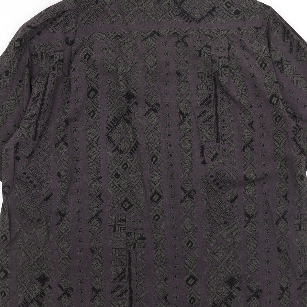 EWM Womens Blue Geometric Cotton Basic Button-Up Size M Collared