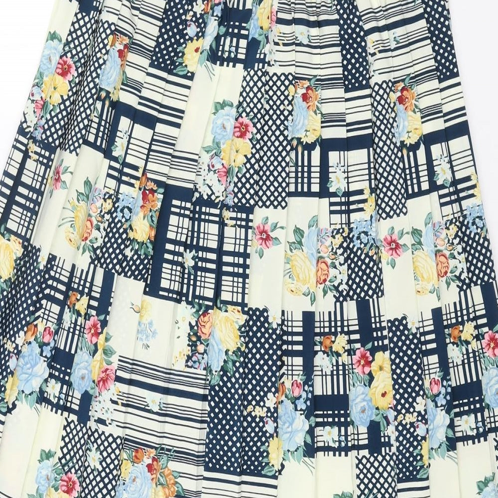 Preworn Womens Yellow Floral Viscose Pleated Skirt Size 32 in