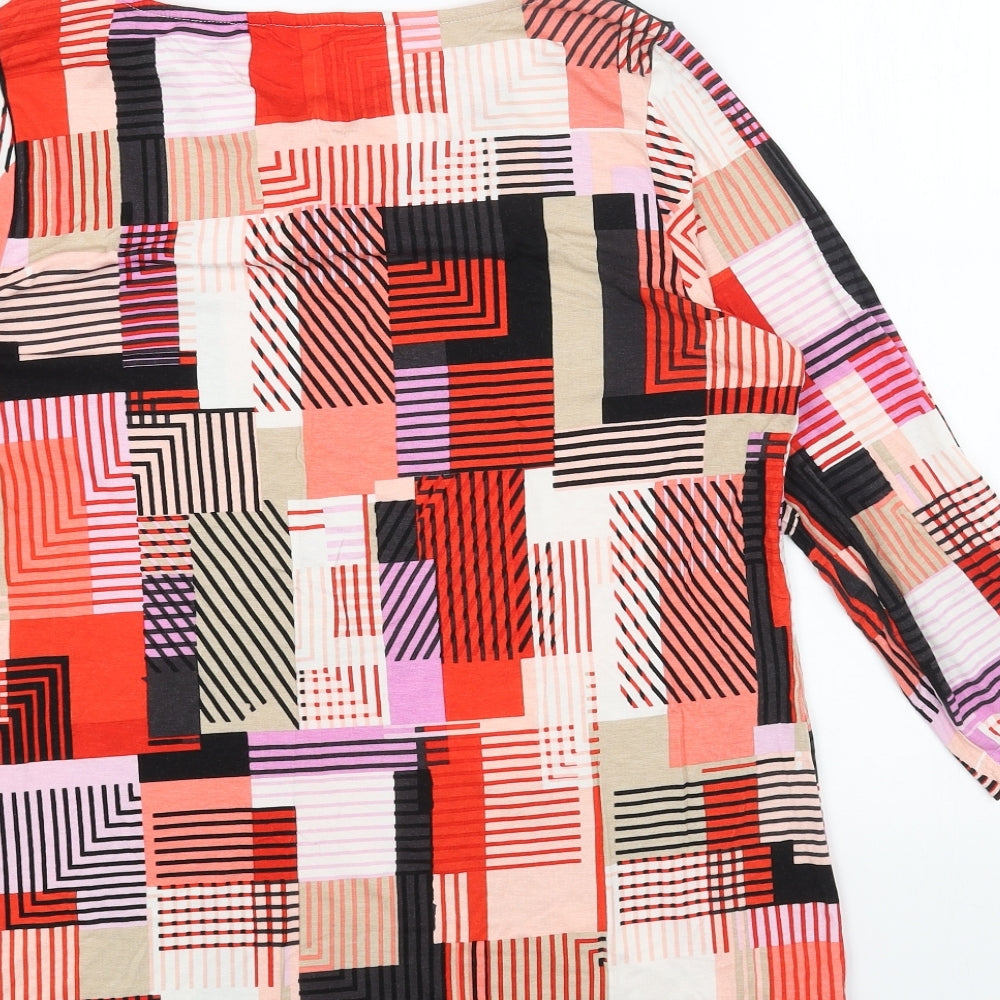 Preworn Womens Red Geometric Viscose Basic T-Shirt Size M Round Neck
