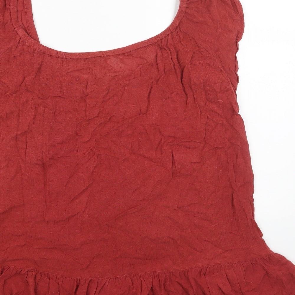 intuition Womens Red Cotton Basic Blouse Size 8 Scoop Neck