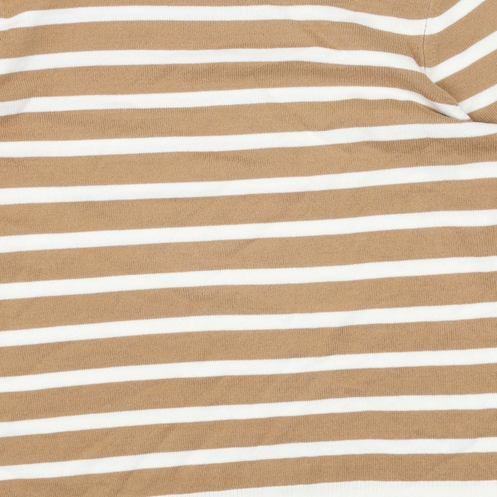 Marks & Spencer Womens Beige Round Neck Striped Acrylic Pullover Jumper Size 12