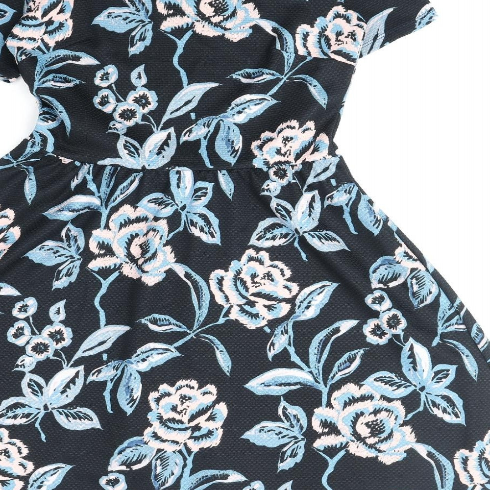 Dorothy Perkins Womens Blue Floral Polyester Fit & Flare Size 10 Scoop Neck Pullover