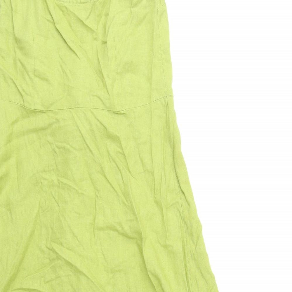 Marks & Spencer Womens Green 100% Cotton Slip Dress Size 6 V-Neck Zip - Tie Front