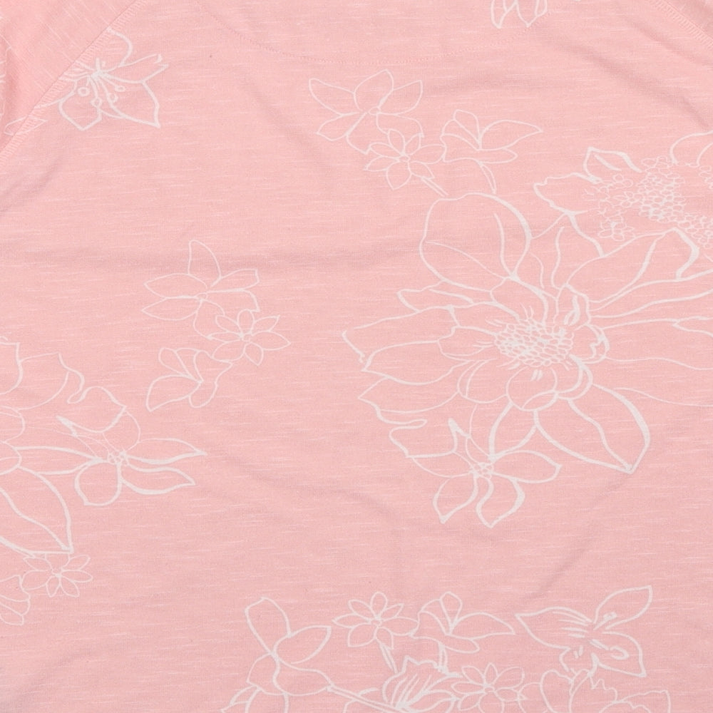 Marks & Spencer Womens Pink Floral Polyester Basic Blouse Size 14 Scoop Neck