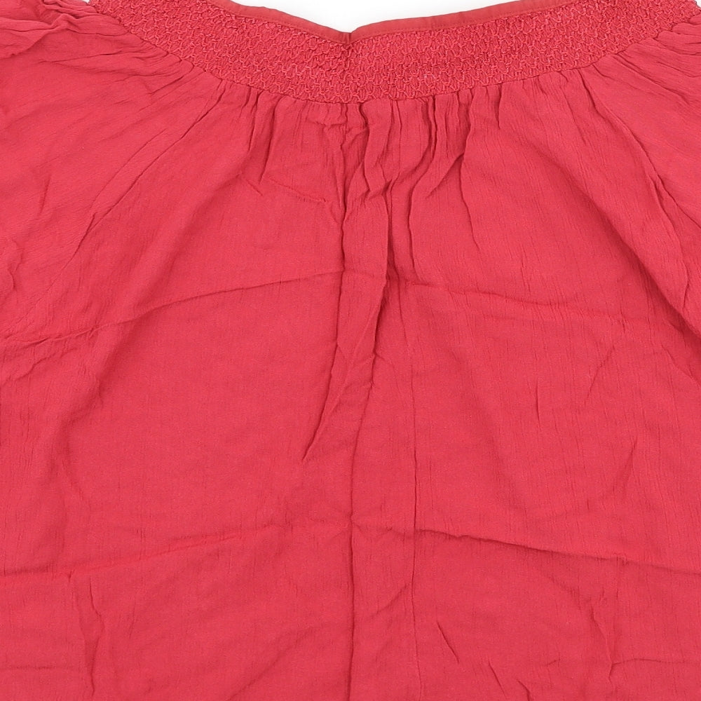 Peacocks Womens Red Polyester Basic Blouse Size 12 Boat Neck - Pom Pom Trim