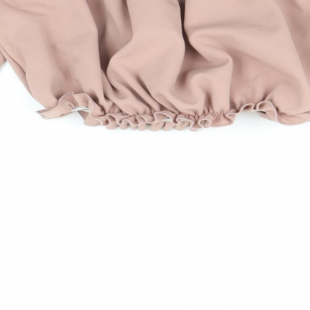 New Look Womens Pink Polyester Cropped Blouse Size 10 Off the Shoulder - Bardot Tie Sleeve Detail
